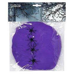 Foto van Boland decoratie spinnenweb/spinrag met spinnen - 60 gram - paars - halloween/horror versiering - feestdecoratievoorwerp