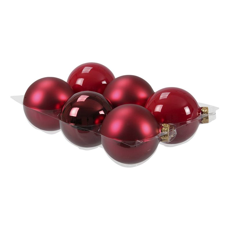 Foto van 6x stuks glazen kerstballen rood/donkerrood 8 cm mat/glans - kerstbal