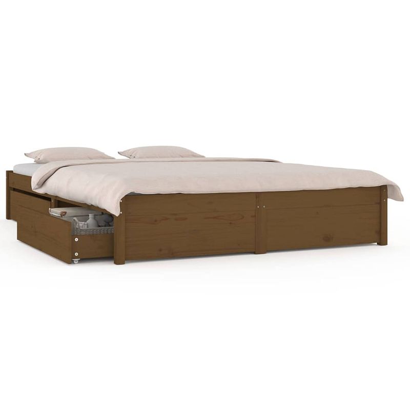 Foto van The living store bedframe grenenhouten 4ft small double honingbruin - 195.5 x 125.5 x 31 cm