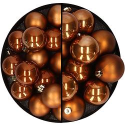 Foto van 28x stuks kunststof kerstballen bruin 4 en 6 cm - kerstbal