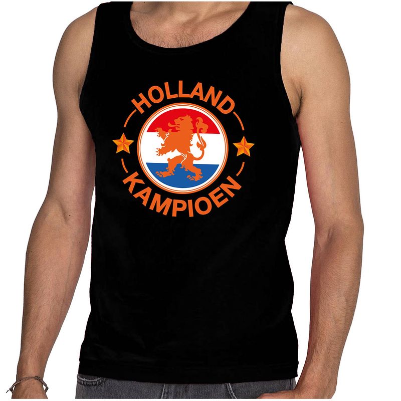 Foto van Zwart fan tanktop / kleding holland kampioen met oranje leeuw ek/ wk voor heren l - feestshirts