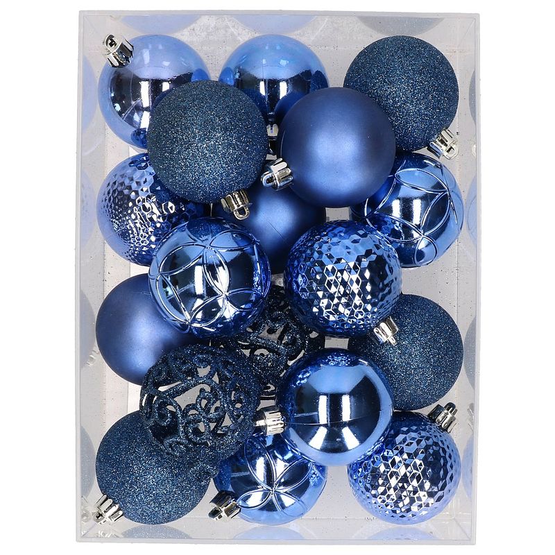 Foto van 37x stuks kunststof kerstballen konings blauw 6 cm - kerstbal