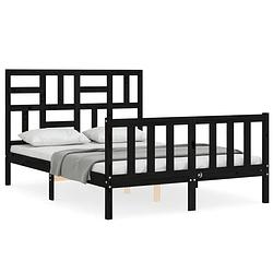 Foto van The living store massief grenenhouten bedframe - zwart - 205.5 x 125.5 x 104 cm - multiplex lattenbodem