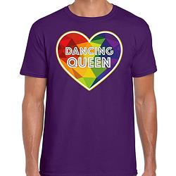 Foto van Bellatio decorations gay pride shirt - dancing queen - regenboog - heren - paars l - feestshirts