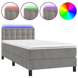 Foto van Vidaxl boxspring met matras en led fluweel lichtgrijs 100x200 cm