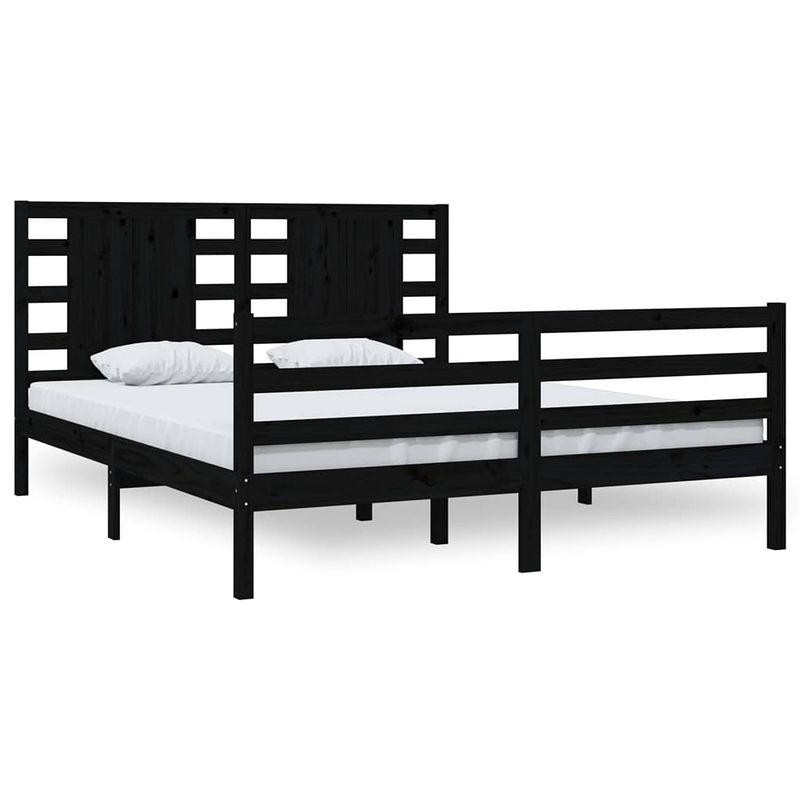 Foto van The living store bedframe - massief grenenhout - 205.5 x 155.5 x 69.5 cm - zwart