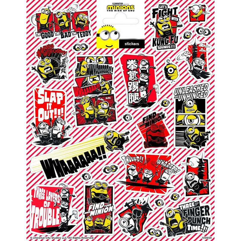 Foto van Funny products stickers minions 20 x 15 cm papier rood 28 stuks