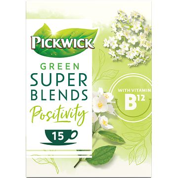 Foto van Pickwick green super blends positivity green tea, elderflower, jasmine 15 x 1, 5g bij jumbo