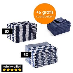 Foto van Zavelo 6x theedoeken en 6x keukendoeken set + 6x gratis vaatdoekjes - 6x theedoeken - 6x keukendoeken - blauw