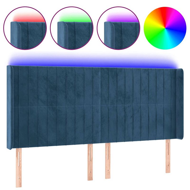 Foto van Vidaxl hoofdbord led 163x16x118/128 cm fluweel donkerblauw