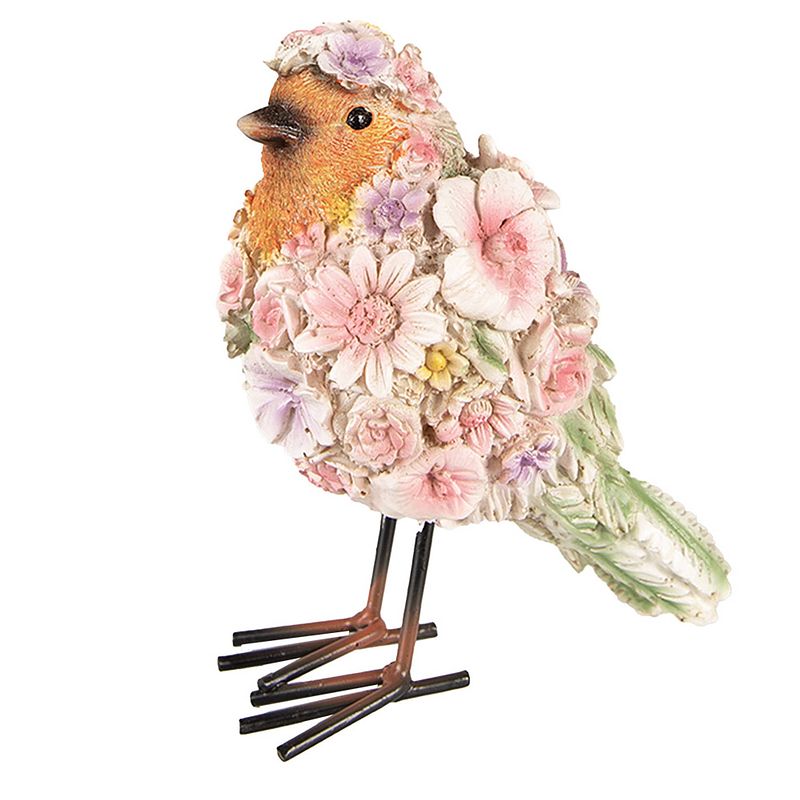 Foto van Clayre & eef beeld vogel 7x10x12 cm roze kunststof bloemen woonaccessoires decoratieve accessoires woonaccessoires