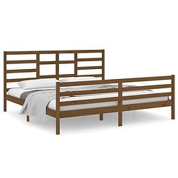 Foto van The living store bedframe - grenenhouten - houten bedframe - 205.5 x 206 x 104 cm - honingbruin