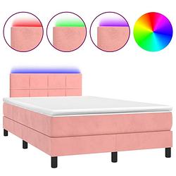 Foto van Vidaxl boxspring met matras en led fluweel roze 120x200 cm