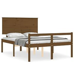 Foto van The living store houten bed - massief grenenhout - 205.5 x 145.5 cm - honingbruin