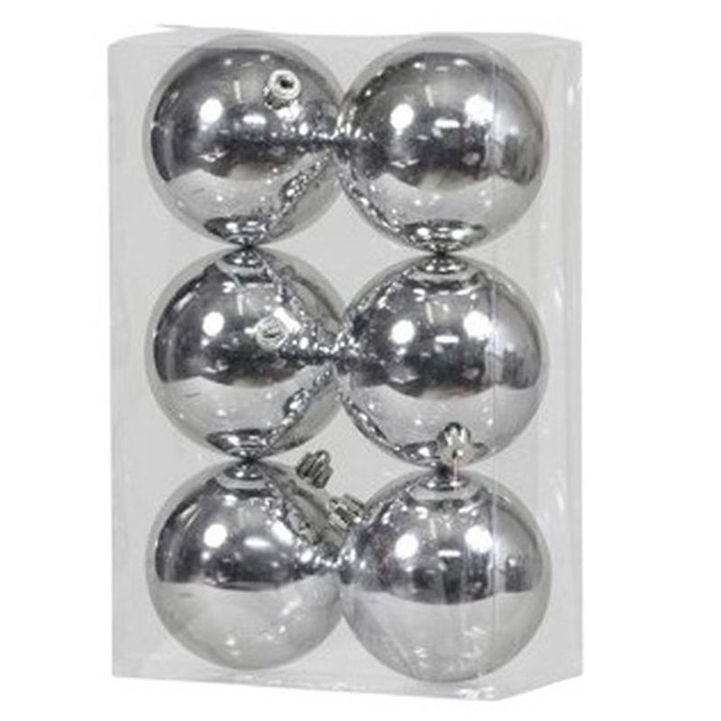 Foto van 6x zilveren kunststof kerstballen 10 cm - glans - onbreekbare plastic kerstballen - kerstboomversiering zilver