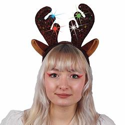 Foto van Kerst diadeems/haarbanden - 2x stuks - rendier gewei - verlicht - verkleedattributen