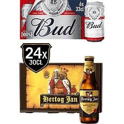 Foto van Hertog jan krat en bud 6pack bij jumbo