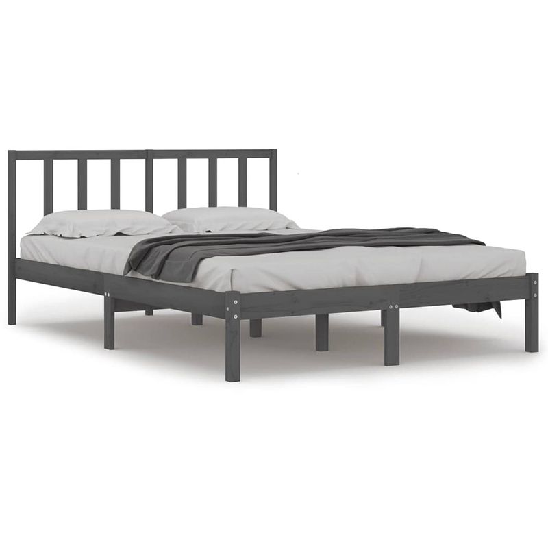 Foto van The living store bedframe grenenhout - king size (150x200cm) - grijs massief houten bedframe met stabiel ontwerp en