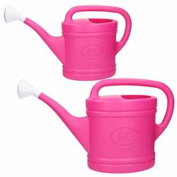 Foto van Tuin water gieters set 2x stuks van 6 en 9 liter inhoud roze - gieters