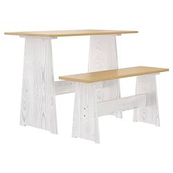 Foto van The living store houten eettafel - grenenhout - 100x60x73 cm - honingbruin en wit