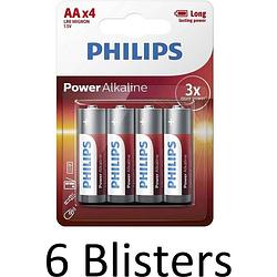 Foto van 24 stuks (6 blisters a 4 st) philips power alkaline aa batterijen