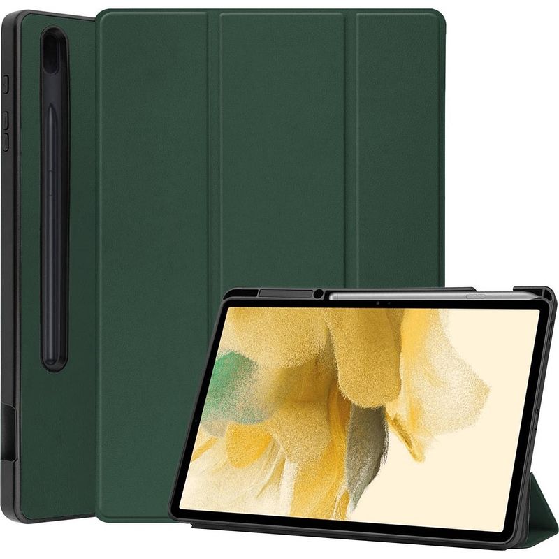 Foto van Basey samsung galaxy tab s7 fe hoesje kunstleer hoes case cover - donkergroen