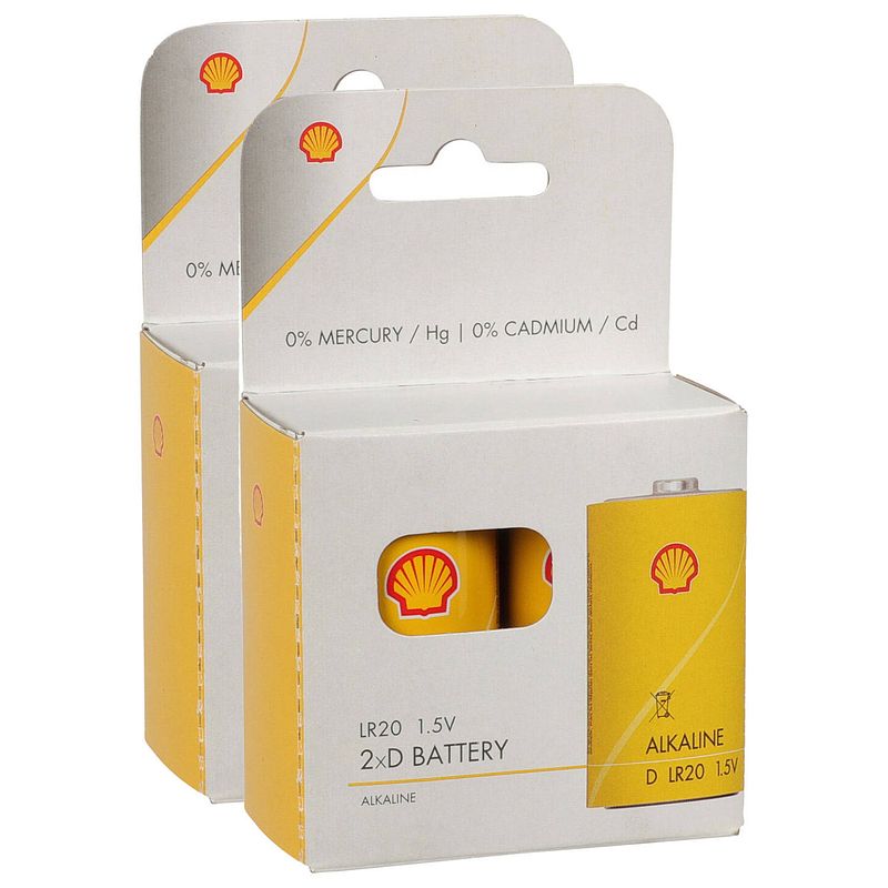 Foto van Shell batterijen - type lr20 - 4x stuks - alkaline - longlife - batterijen