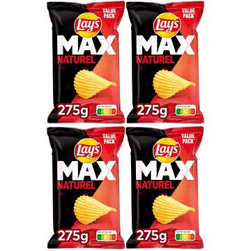 Foto van 2 zakken lay'ss max 300 gram, doritos 272 gram of bugles 160 gram | lay'ss max ribbel chips naturel 4 x 300gr aanbieding bij jumbo