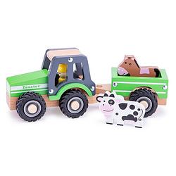 Foto van New classic toys tractor junior 24 cm hout groen 5-delig