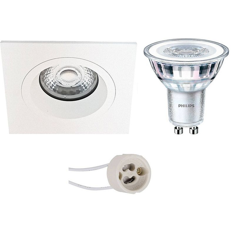 Foto van Led spot set - pragmi rodos pro - gu10 fitting - inbouw vierkant - mat wit - 93mm - philips - corepro 830 36d - 4w -