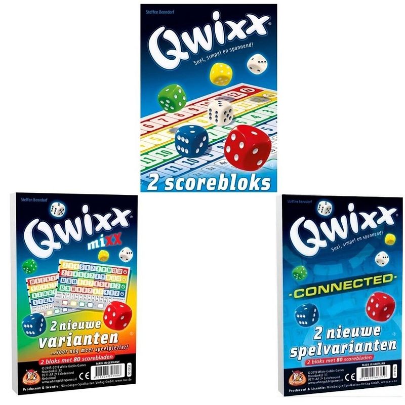 Foto van Spellenbundel - 3 stuks - dobbelspel - qwixx scoreblocks & qwixx mixx & qwixx connected