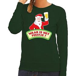 Foto van Foute kersttrui / sweater voor dames - groen - dronken kerstman met biertje xs (34)