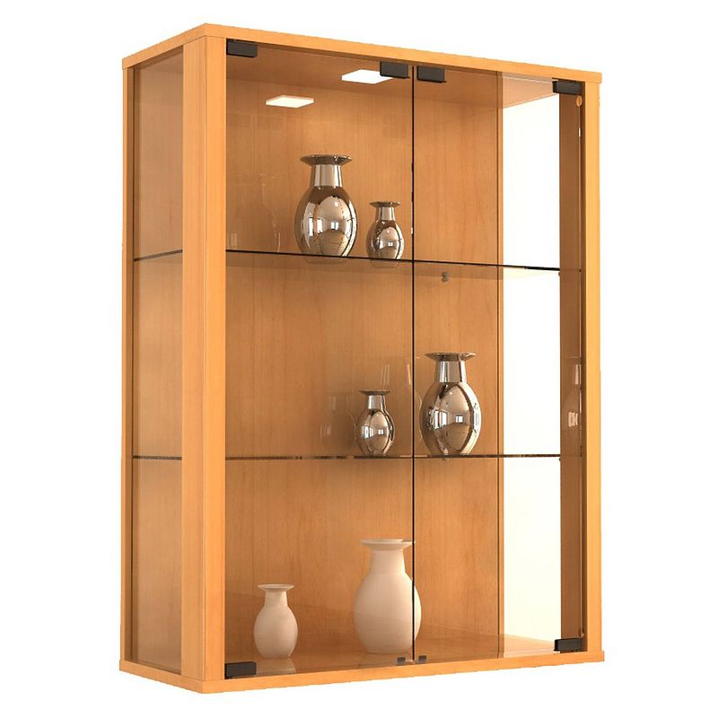 Foto van Udina vitrinekast wandmodel met 2 glazen deuren 2 glazen plankenbeuken decor.