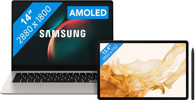 Foto van Samsung galaxy book3 pro np940xfg-ka1nl + galaxy tab s8 plus