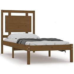 Foto van The living store klassiek bedframe - massief grenenhout - multiplex lattenbodem - 205.5 x 95.5 x 31 cm - honingbruin