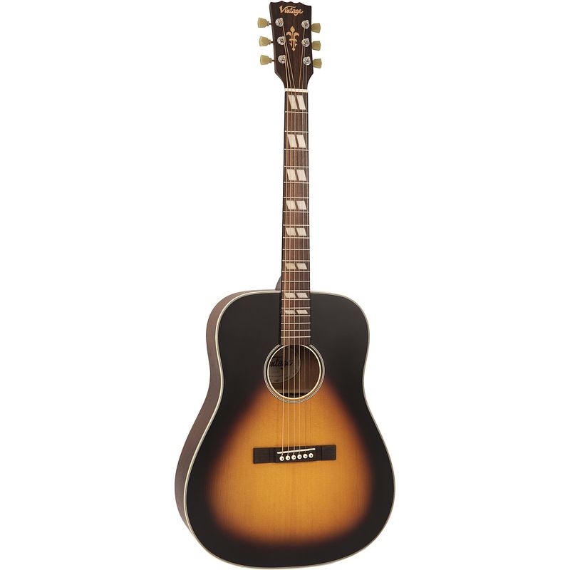 Foto van Vintage v140vsb historic series dreadnought vintage sunburst akoestische westerngitaar