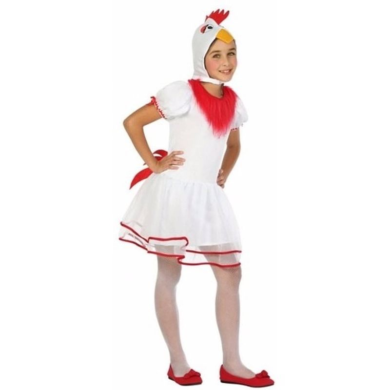 Foto van Witte hen/kip pok verkleedkleding voor meisjes 140 (10-12 jaar) - carnavalsjurken