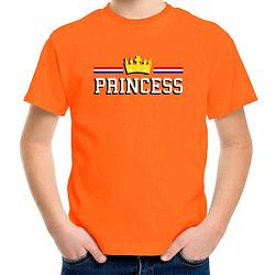 Foto van Princess met kroon t-shirt oranje voor kinderen - ek/wk - koningsdag shirts 134-140 (m) - feestshirts