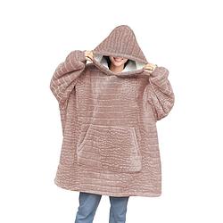 Foto van Linnick hoodie flanel fleece deken met mouwen croco - licht roze