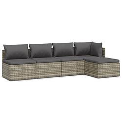 Foto van Vidaxl 5-delige loungeset met kussens poly rattan grijs