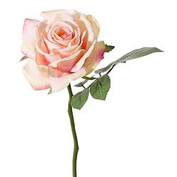 Foto van Top art kunstbloem roos de luxe - roze - 30 cm - kunststof steel - decoratie - kunstbloemen