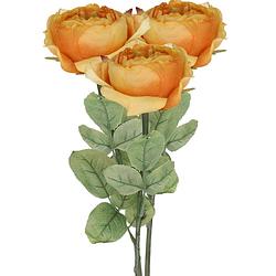 Foto van Top art kunstbloem roos diana - 3x - oranje - 36 cm - kunststof steel - decoratie bloemen - kunstbloemen