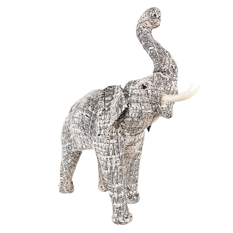 Foto van Clayre & eef beeld olifant 50 cm wit zwart papier ijzer textiel woonaccessoires beeld decoratie decoratieve accessoires