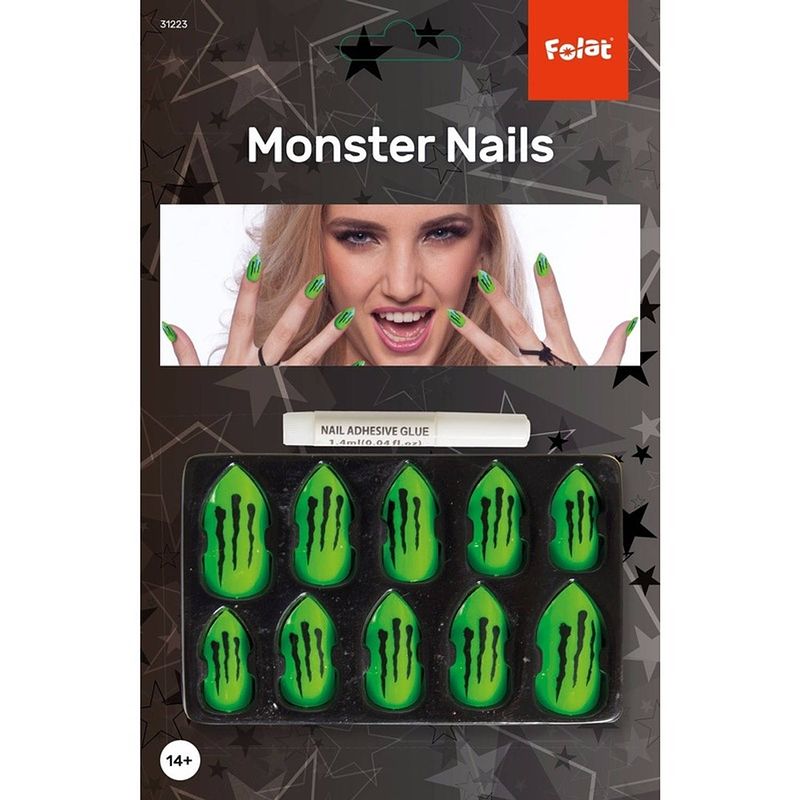 Foto van Halloween - monster nepnagels setje 10 stuks - verkleedkunstnagels