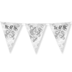 Foto van Paperdreams vlaggenlijn - mr. & mr. huwelijks feest/party - zilver/wit - 10m - vlaggenlijnen