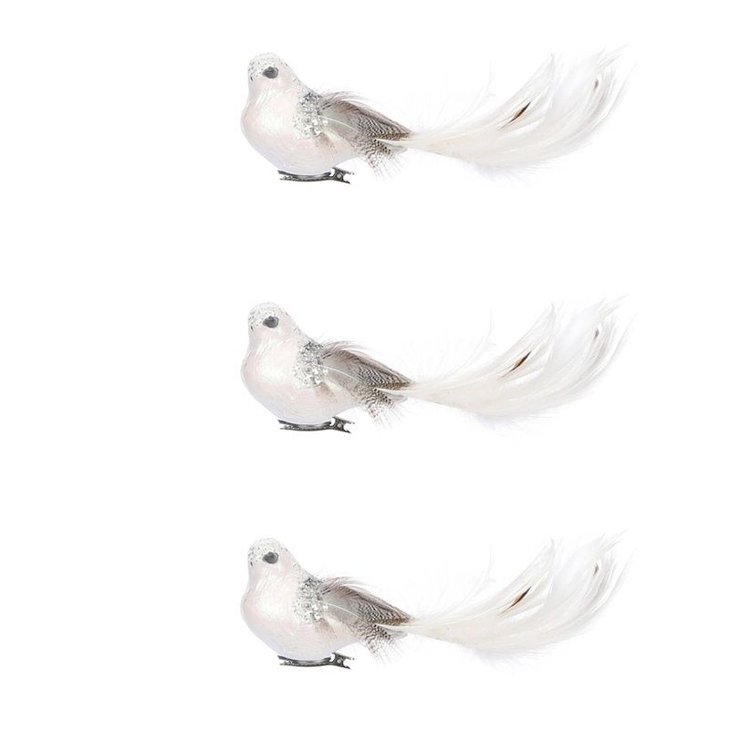 Foto van Witte decoratie vogeltjes op clip 3 stuks 18 cm - kersthangers