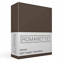 Foto van Romanette katoen split-topper hoeslaken - 100% katoen - lits-jumeaux (180x200 cm) - taupe