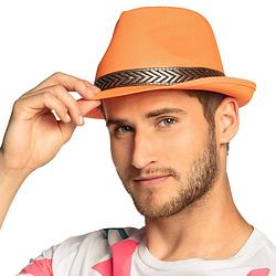 Foto van Oranje trilby hoed met gouden band - verkleedhoofddeksels