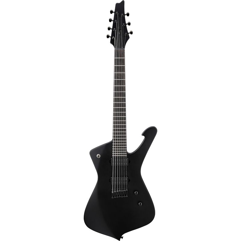 Foto van Ibanez iron label iceman ictb721-bkf black flat 7-snarige elektrische gitaar met gigbag