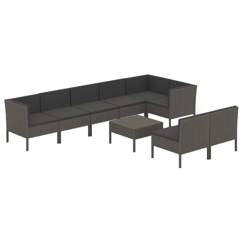 Foto van Vidaxl 9-delige loungeset met kussens poly rattan grijs